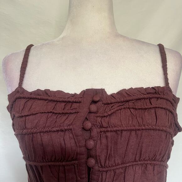 Urban Outfitters Ruch Button Crop Tank Womens Top Sz Med Chocolate Boho Layer - Picture 3 of 12